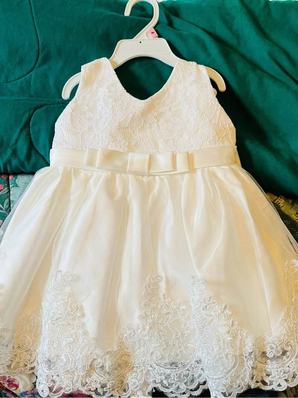 Girls grace white Lace Bow Formal Dress, baptism outfit or any events